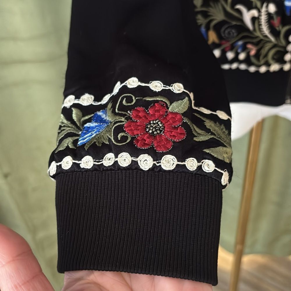 Zara viscose/cotton Floral Embroidered Black bomber Jacket, S - Picture 8 of 12